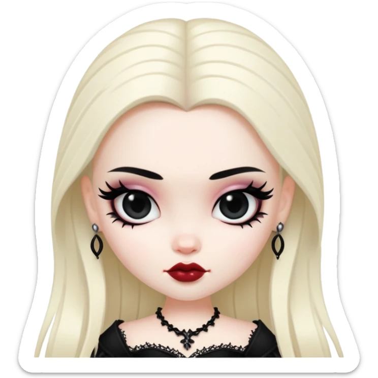 pretty bratz baddie, pale skin, black hair, gothic style sticker