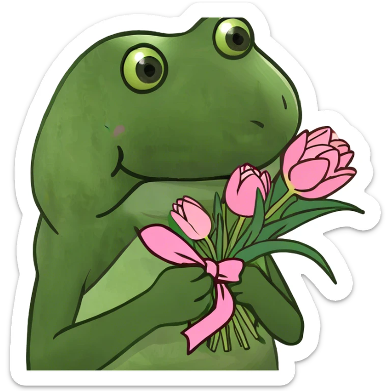 small bouquet of pink tulips with a bow tied to them sticker