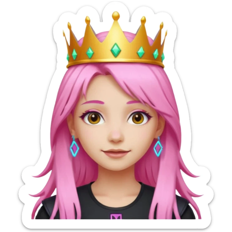 girl neon cyberpunk light pink happy long hair crown sticker