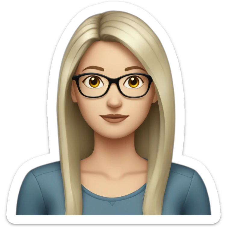 A young white woman with very dark brown smooth hair and glasses sticker