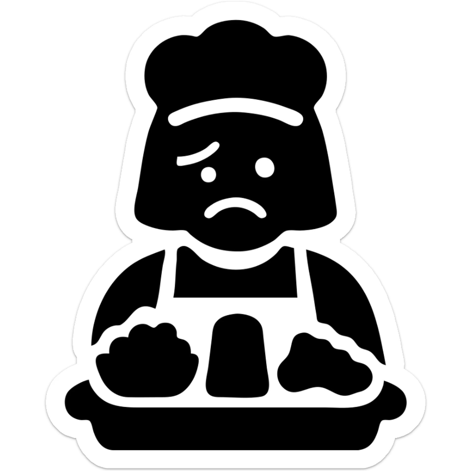 solid black icon of a lunch lady with a tray of unappealing food sticker