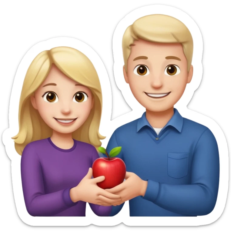 a smiling man and a smiling girl shaking hands, apple emoji style sticker