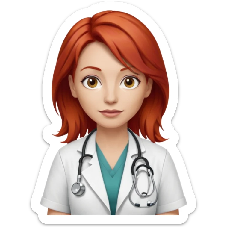 woman 40 ,red hair, rock style, doctor sticker