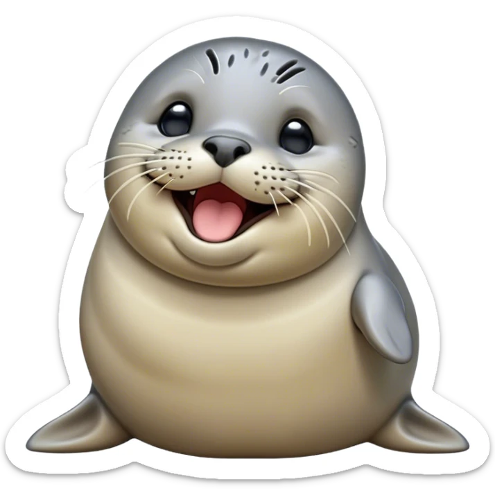 Cinematic Cute Yawning harbour seal Portrait Emoji, Head tilted slightly with a dramatic, wide-open yawn, showcasing a smooth, rounded body with gently drooping features and sleepy, half-closed eyes, Simplified yet irresistibly adorable features, highly detailed, glowing with a soft, cozy maritime glow, high shine, relaxed yet expressive, stylized with a dash of whimsical ocean charm, soft glowing outline, capturing the essence of a drowsy yet affectionate harbour seal that appears ready to stretch out for a nap! sticker