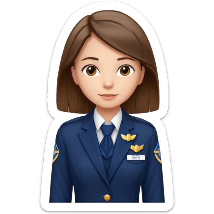 Reception Young girl, straight hair, wearing uniform jacket with hotel name badge, tasteful scarf, stand behind the desk

 sticker