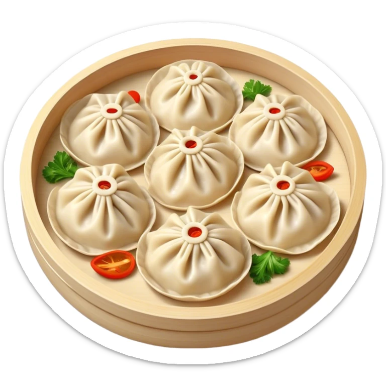 Cinematic Realistic Jiaozi Dish Emoji, depicted as delicate, handcrafted dumplings filled with savory meat and vegetables, rendered with detailed textures and warm, inviting lighting. sticker