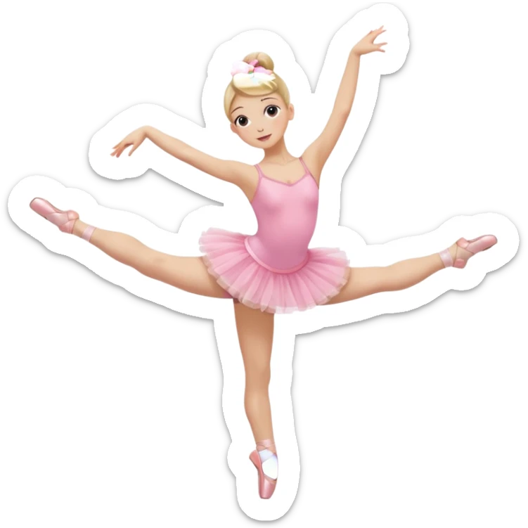 aestethic blonde girl doing ballet, with a pink tutu, bun, with a leg on the floor, and the other one in the air sticker