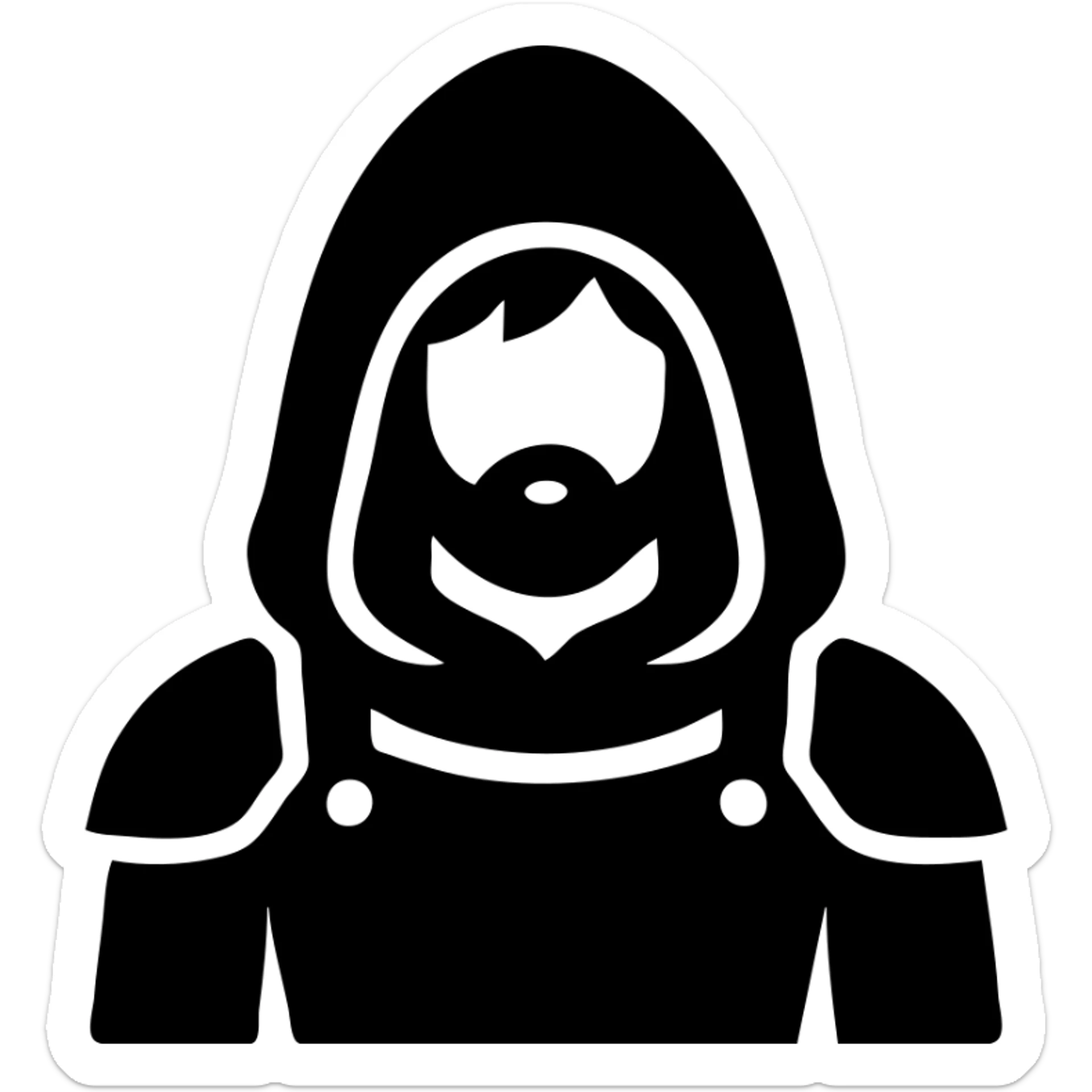 medieval hooded explorer with brown hair, no beard, wearing light armor, chest up view sticker