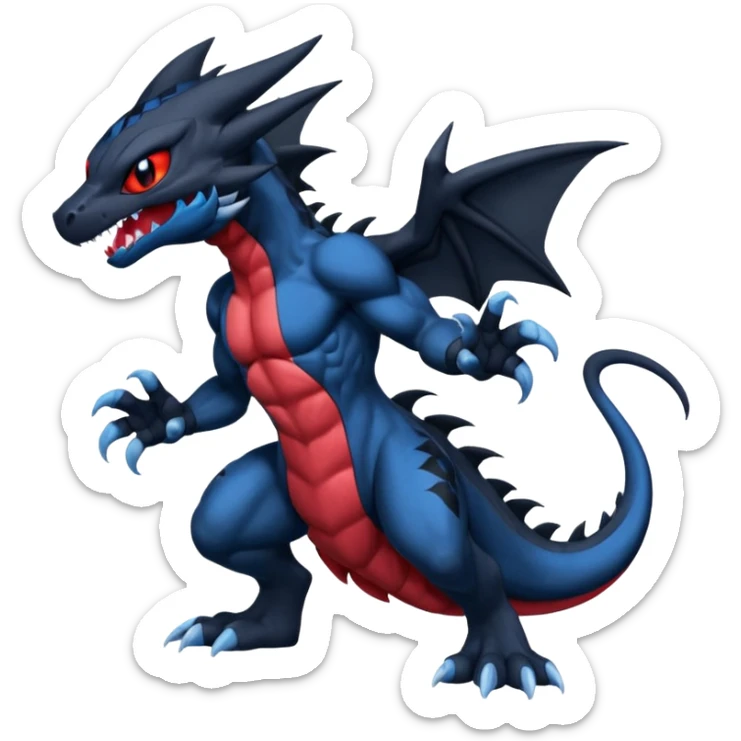 Black and Blue Venom-Stitch-Zekrom-Salandit-Sneasel-fusion, full body, with red eyes  sticker