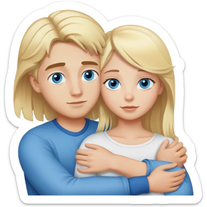 blonde girl cuddling with blue eyed blonde boy sticker