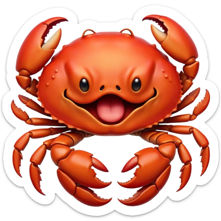 Cinematic Realistic Cute Yawning Crab Portrait Emoji, Head tilted slightly with a dramatic, wide-open yawn, showcasing a soft, textured red shell with a charming, naturally formed face and drooping features, rendered with realistic detail and warm, sandy light, high shine, relaxed yet expressive, styled with a dash of coastal charm, soft glowing outline, capturing the essence of a sleepy yet affectionate crab that appears ready to stretch out on the shore for a peaceful nap! sticker