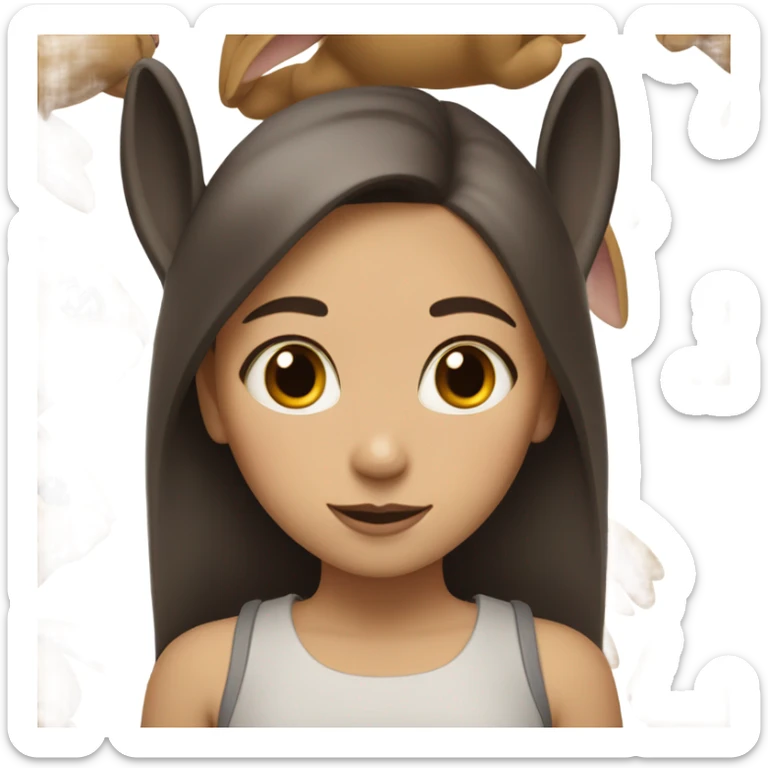 Brunette girl and brown light rabbit  With black spot and snout sticker