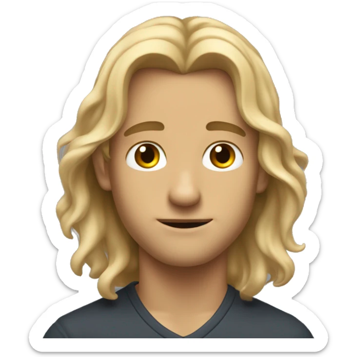 A handsome young man with long, wavy dirty-blonde hair cascading down past his shoulders, looking like he doesn't know what to do next. sticker