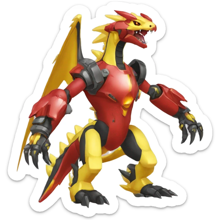  Edgy Red Yellow Shiny Digimon-Fakemon-Reptile-Dragon-Mecha full body sticker