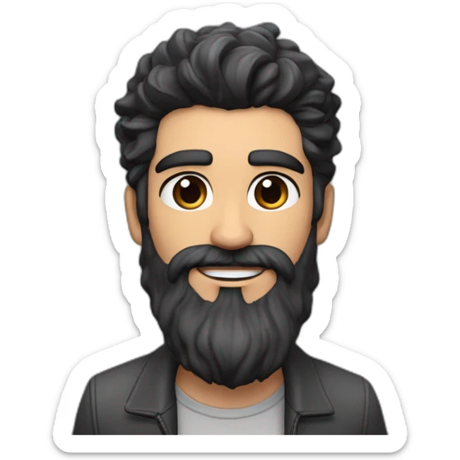 Brazilian Voice Actor Jefferson Melo, long beard, dark brown eyes, thick eyebrows, skin tone #4 , wavy black hair, a little gray on a taper haircut holding a voice over studio microphone sticker