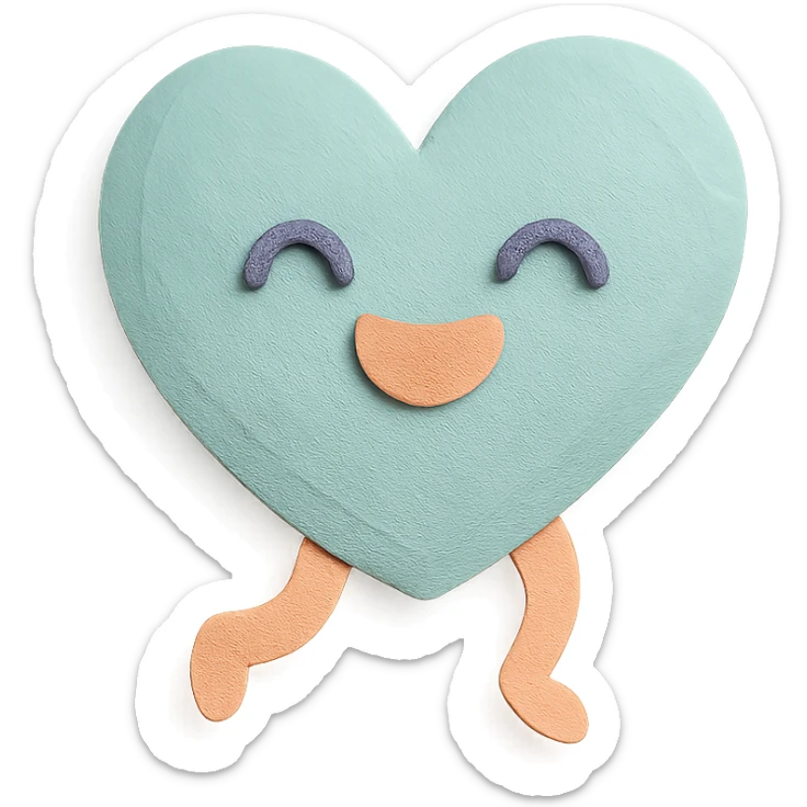 cute soft teal heart, jumping happily, soft pastel colors, no limbs, full body, paper craft style sticker
