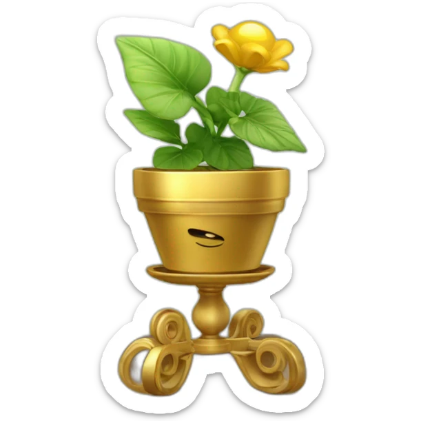 divine plant in a golden flower pot on a stand with four feer sticker