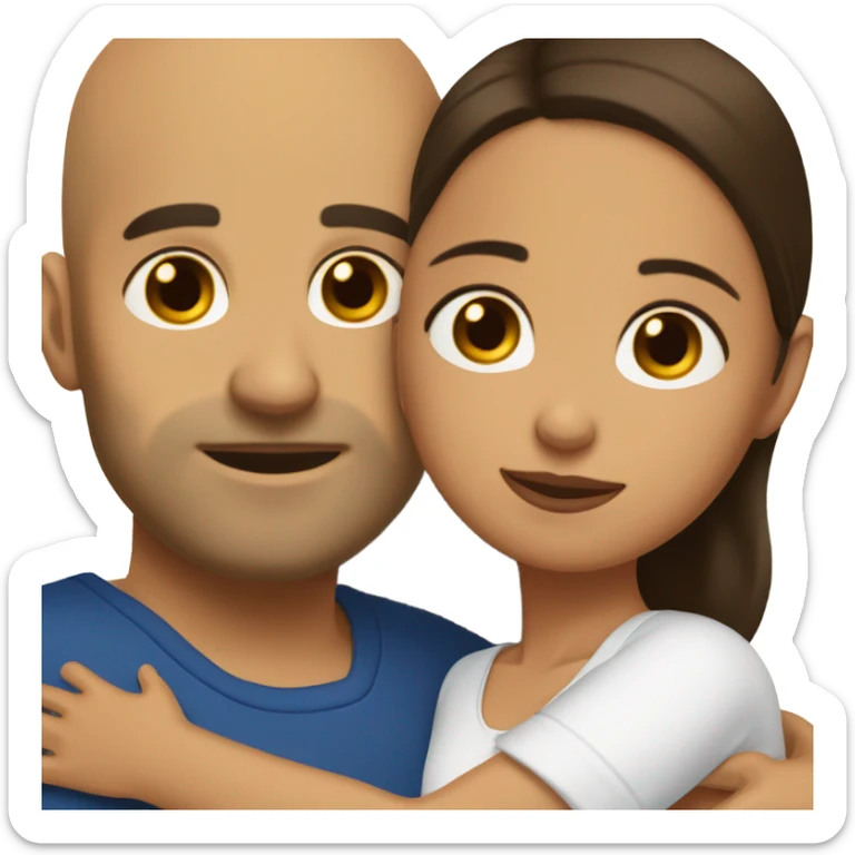 Comforting hug from brunette Puerto Rican with dark brown eyes to short, bald man with brown eyes sticker