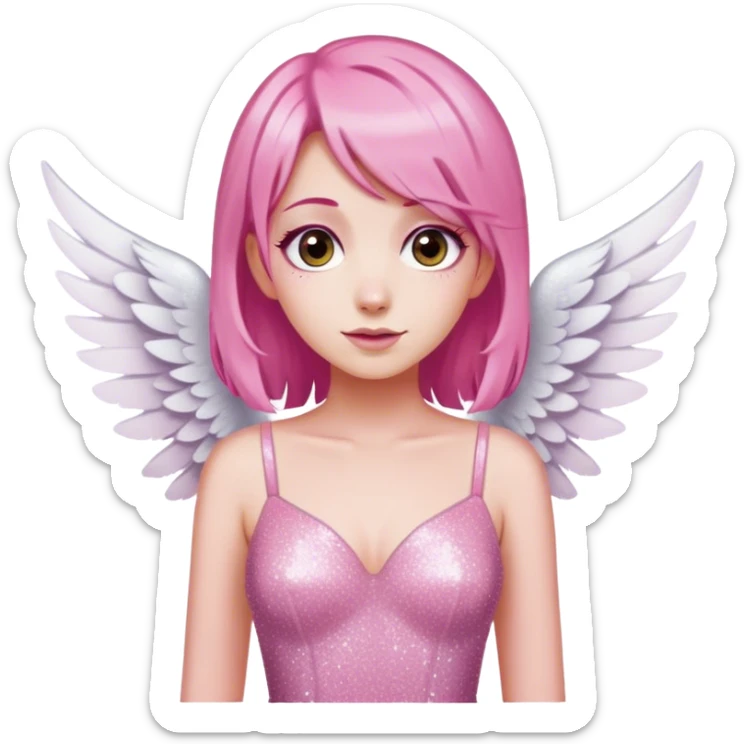 Angel-White Wings-Pink Hair-Pink Glitter Dress sticker