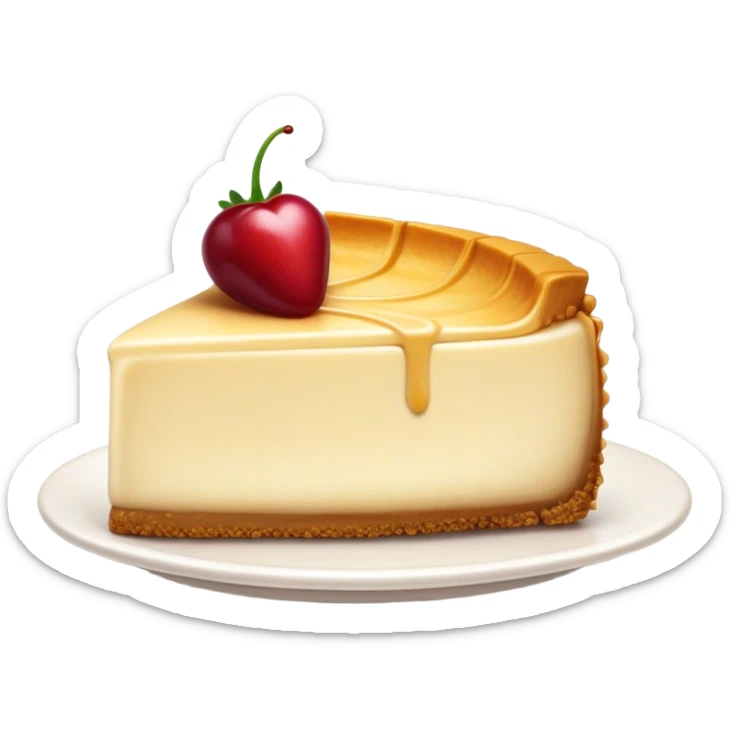 Cinematic Realistic Sernik Dessert Emoji, showcasing a rich, creamy cheesecake with a golden crust rendered with delicate textures and inviting, soft lighting. sticker