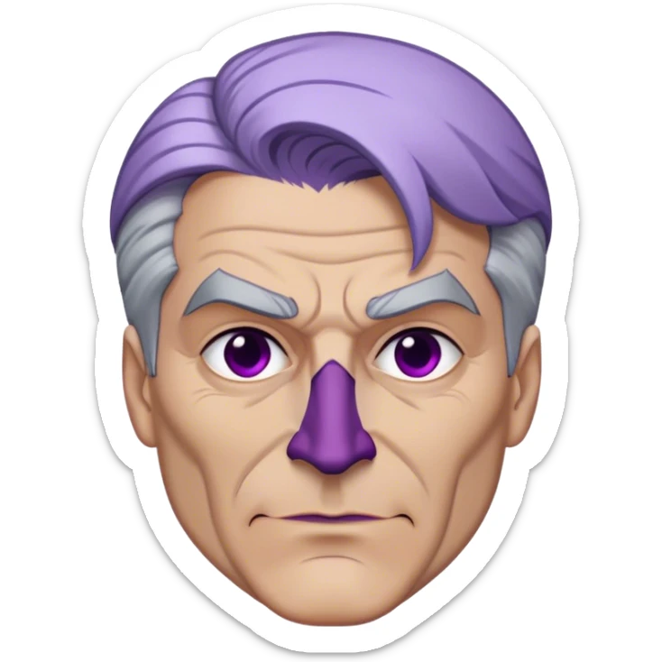 two-face, harvey dent, batman villian, right side of face purple, grey hair sticker