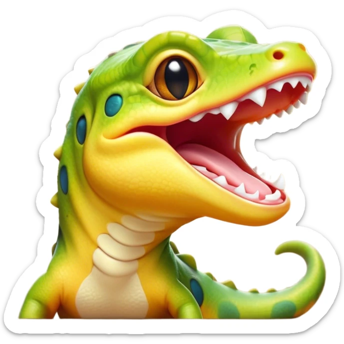 Cinematic Cute Yawning Gecko Portrait Emoji, Head tilted slightly with a dramatic, wide-open yawn, showcasing a compact, smooth-scaled body with slightly drooping eyelids and a relaxed, open-mouthed expression, Simplified yet irresistibly adorable features, highly detailed, glowing with a soft, cozy ambient glow, high shine, relaxed yet expressive, stylized with a hint of whimsical charm, soft glowing outline, capturing the essence of a drowsy yet affectionate gecko that appears ready to stretch out for a nap! sticker