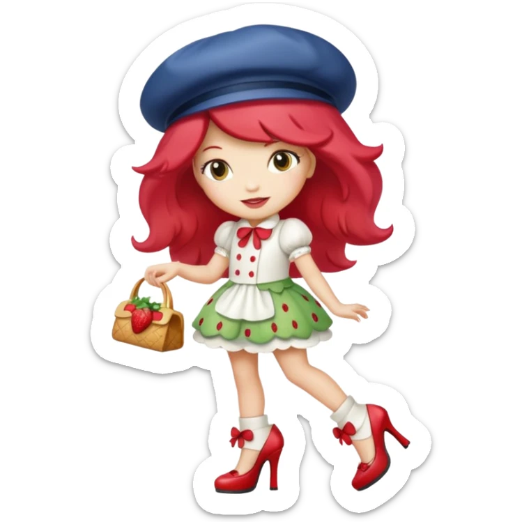 pretty and cute realistic modern day strawberry shortcake full body with high heels emoji sticker
