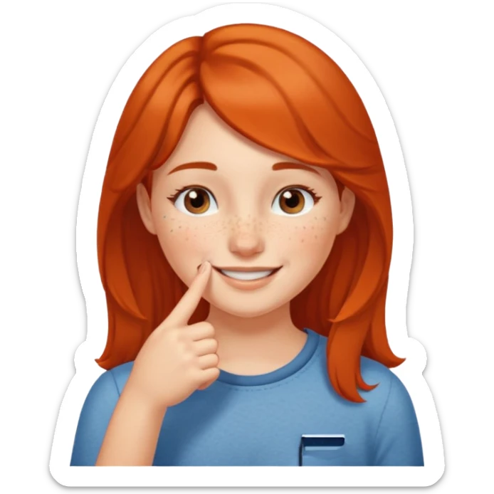 put a finger on the nose but In a cute way, bye a girl sticker