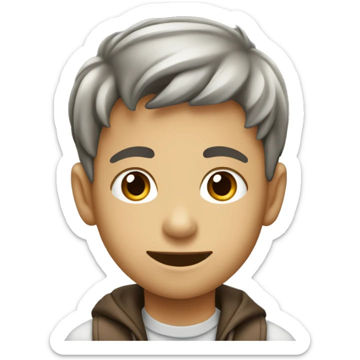 niño de 13 años con canisa gris y hojos de color cafe sticker