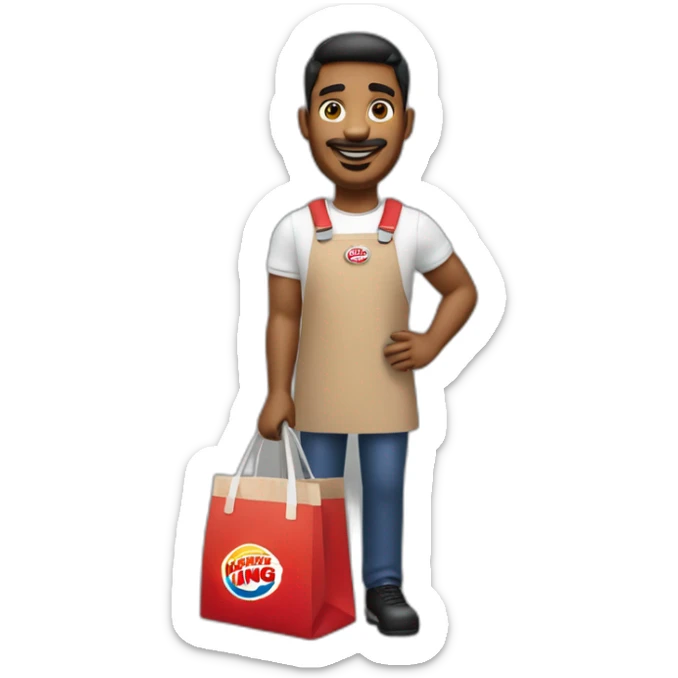A Burger King cashier with a bag of Burgers sticker