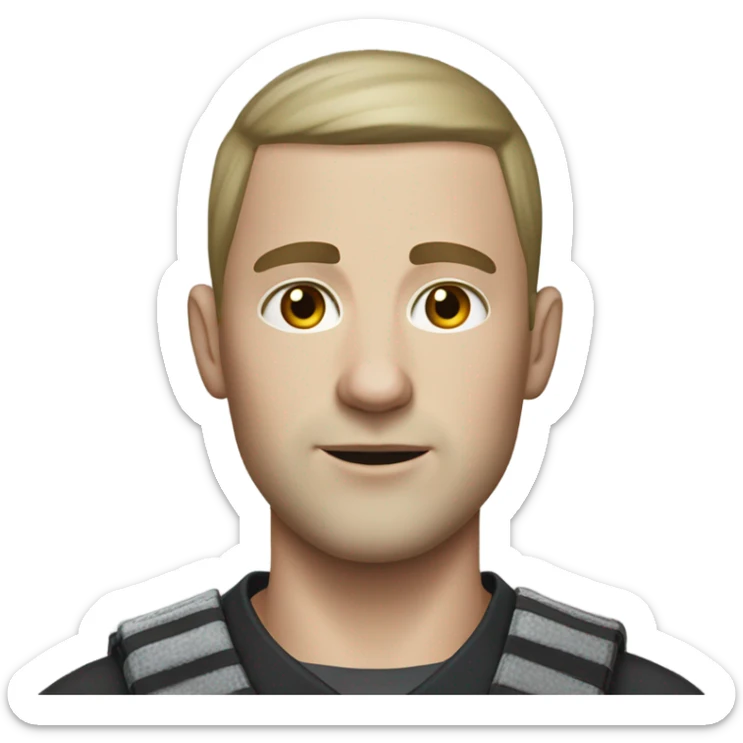 an white skin prisoner in an dark gray uniform. very realistic and detailed sticker