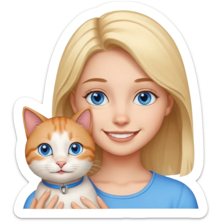 smiling girl with a cat with the girl with blue eyes sticker