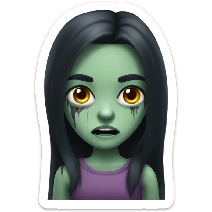girl zombie with black long hair with teeth and serious face  sticker