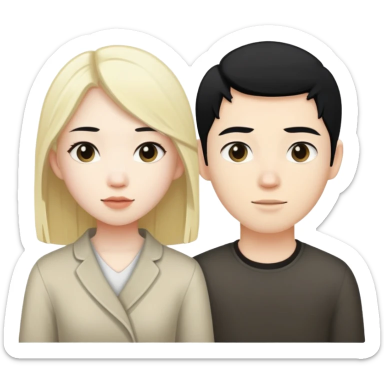 Asian girl with black hair and white boy with blonde hair  sticker