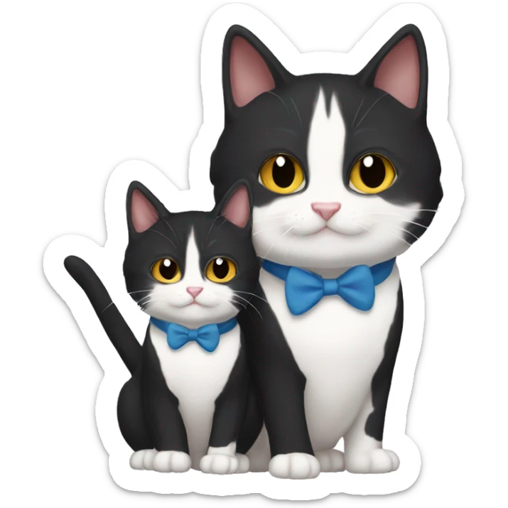 Adult male tuxedo cat with kitten male tabby cat  sticker