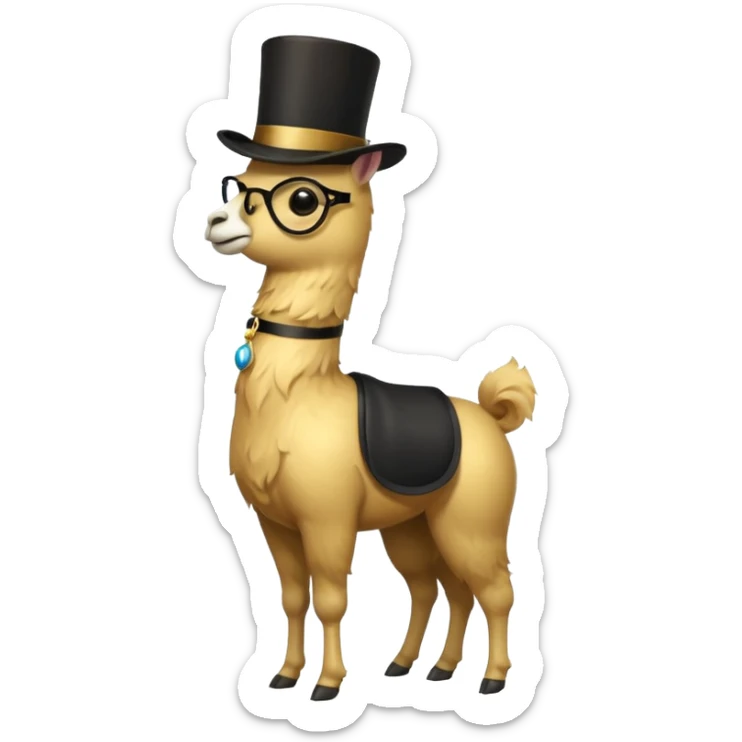 A small golden llama silhouette wearing a black top hat and a monocle full body shot sticker