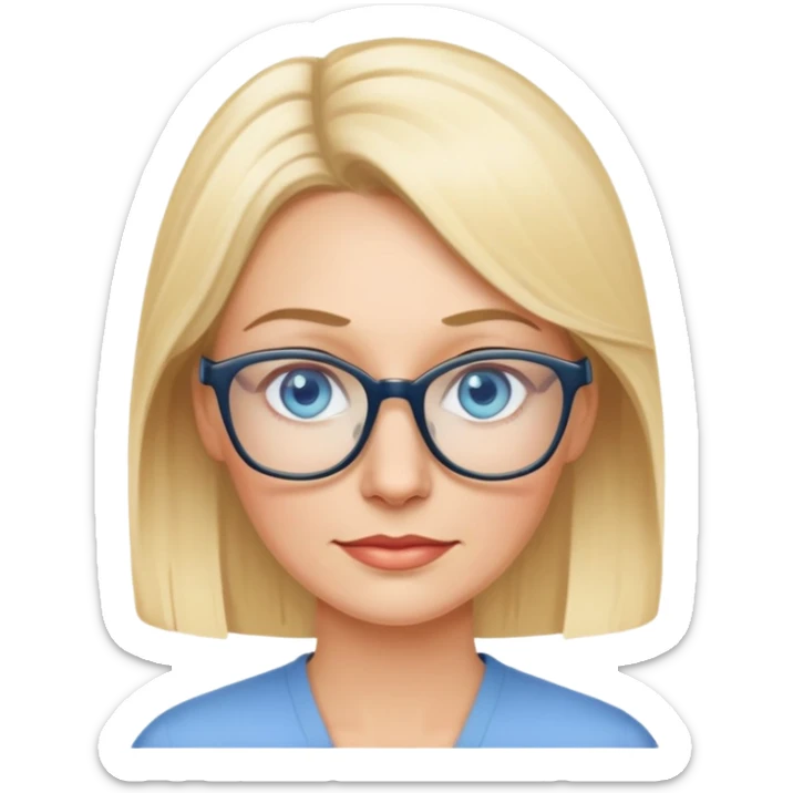 blonde 40 year old woman with blue eyes and glasses sticker