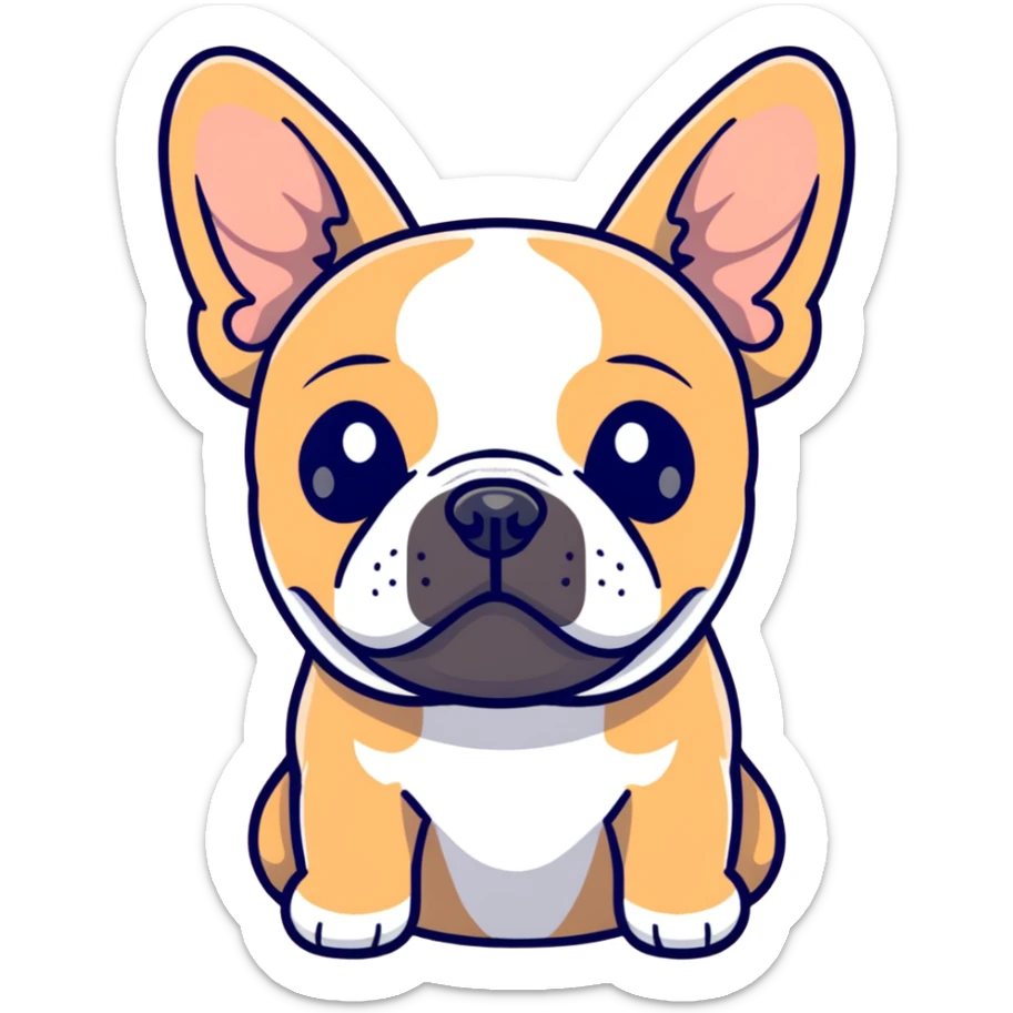 tan French bulldog face, no body, close-up portrait sticker