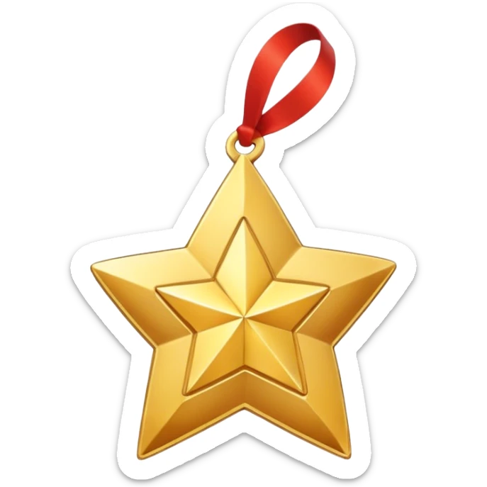 A golden medal in the shape of a star, with a loop for attaching a ribbon or necklace, but without any ribbon or string sticker