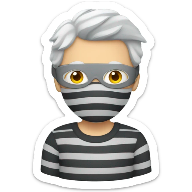 Burglar with eye mask and striped jumper and grey hair sticker