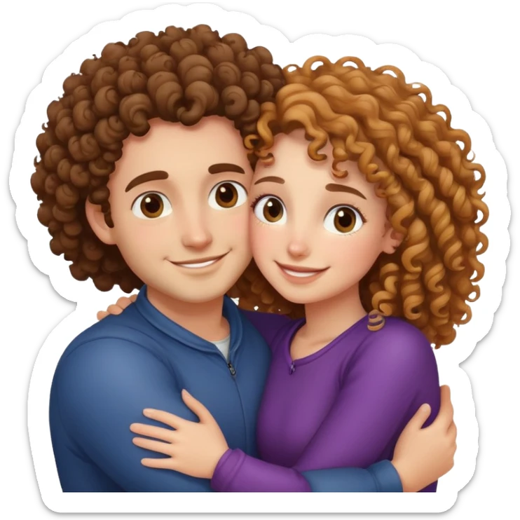 couple hug with warm smiles but girl is Curly sticker