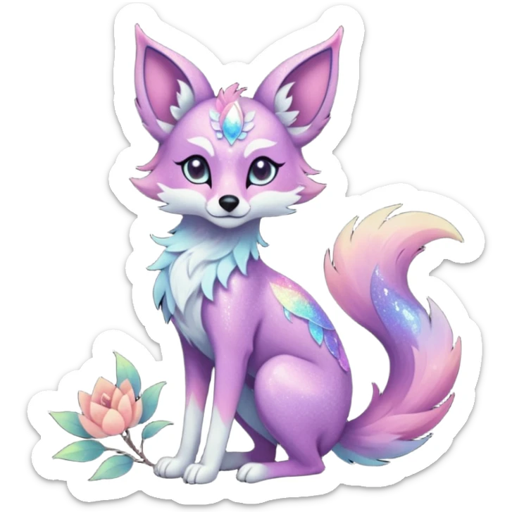 Multicolored sparkly pastel dark iridescent light pale gloomy spooky cute adorable pretty cool elegant realistic floral exotic Falvie-Fionbri-fursona, full body sticker
