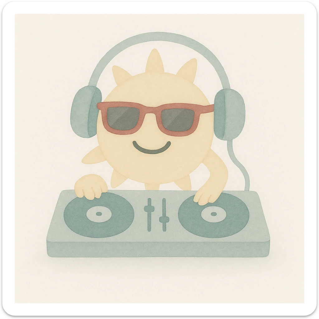 Add headphones to the sun DJ in watercolor art style. sticker