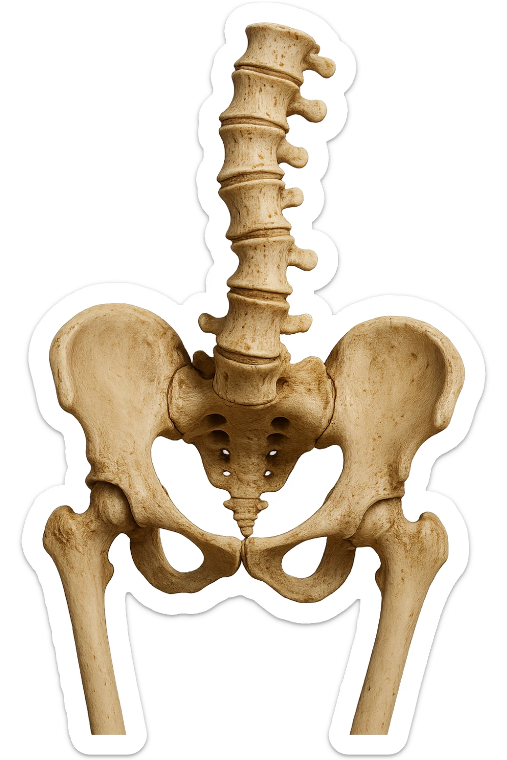 OSSA DI UN BACINO UMANO STORTO CON SPINA DORSALE STORTA, IPERREALISTICO 4K sticker