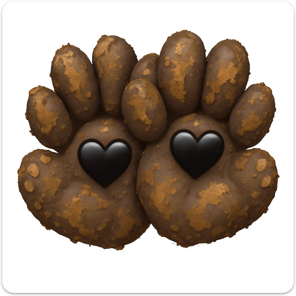 Make the two black puppy paws look muddy, keep the black heart around them and original style (original style slug: emoji) sticker