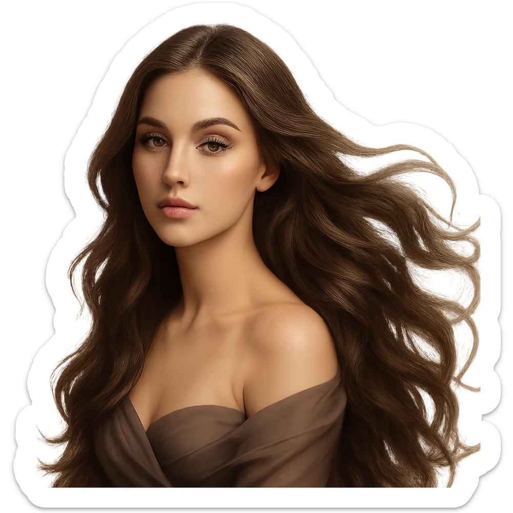 beautiful woman with long flowing hair and elegant features sticker