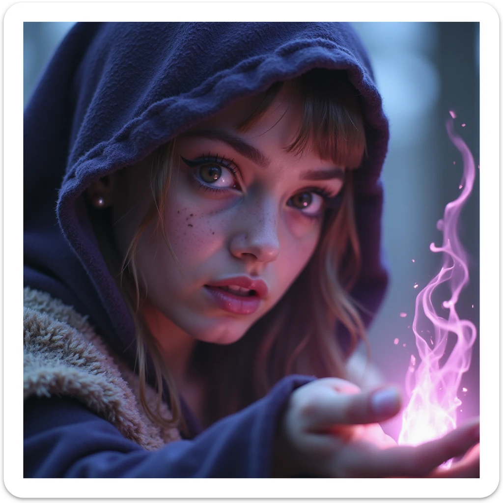 realistic fantasy style close-up detailed face of a magical League of Legends character casting a spell sticker