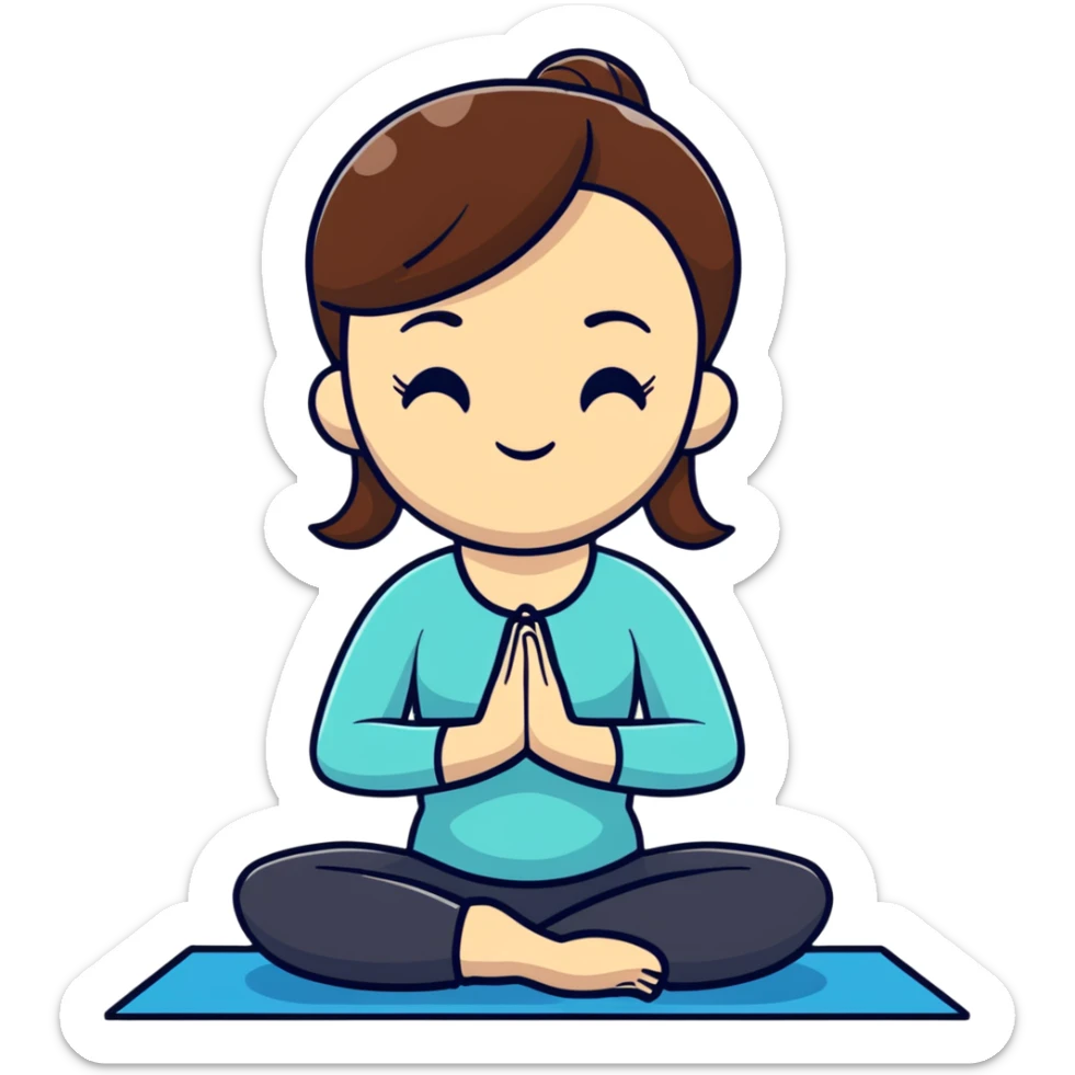 White girl with brown hair doing yoga meditation for self care sticker