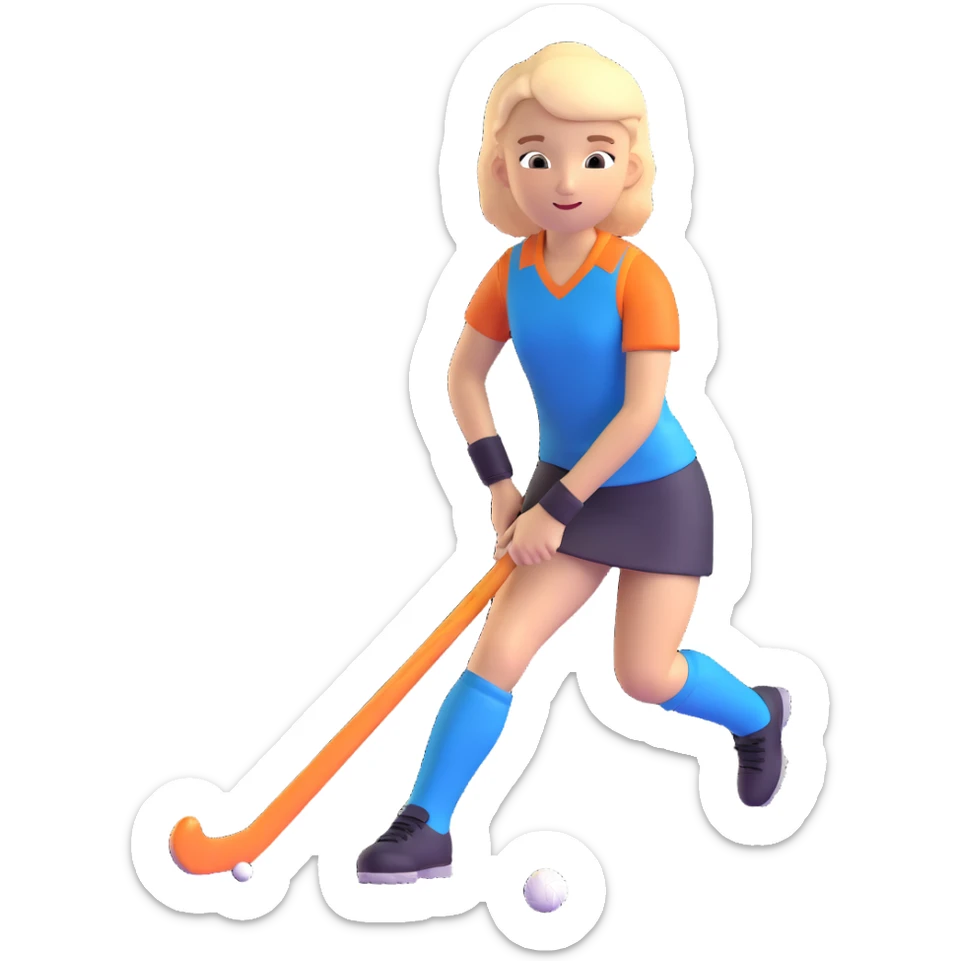 young field hockey player, energetic pose, modern sports uniform, vibrant colors, simple background sticker