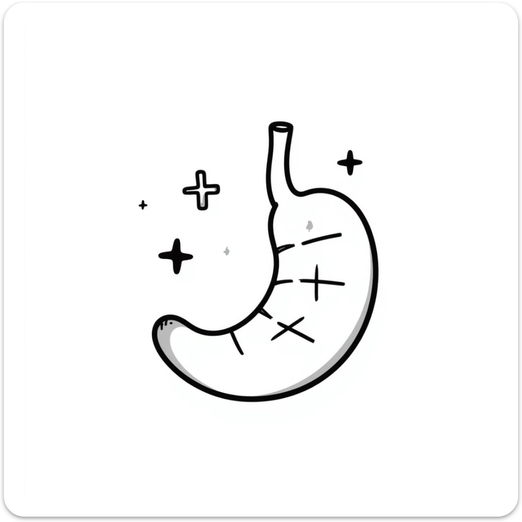 Hand-drawn stomach organ being mended with stitches and healing symbols sticker